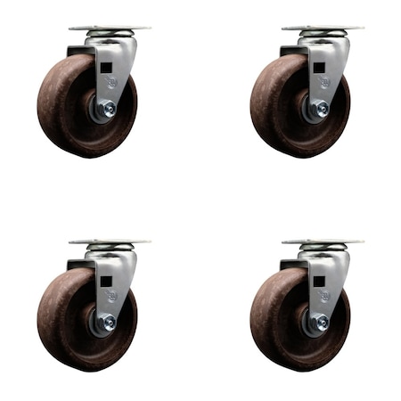 Service Caster 5'' High Temp Glass Filled Nylon Wheel Swivel Caster Set with Bronze Bearings, 4PK SCC-20S520-GFNBZHT-4